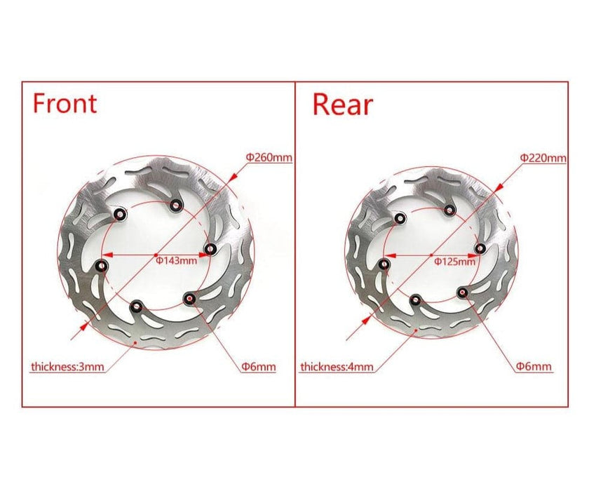 Motorcycle Front & Rear Brake Discs, 260mm / 220mm